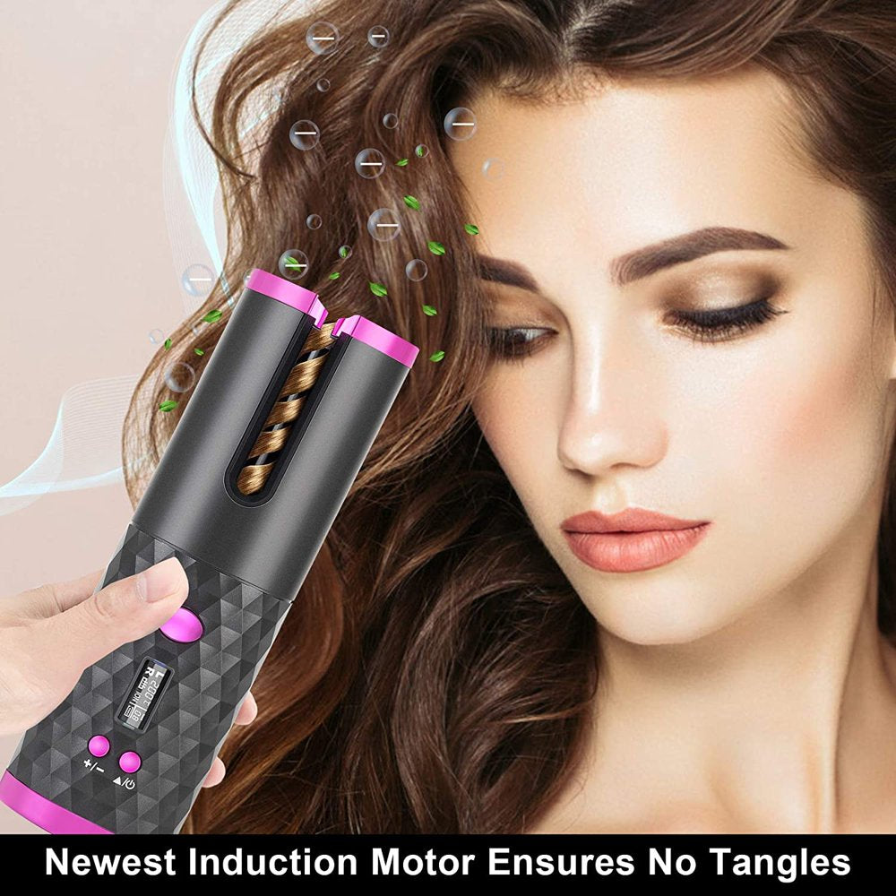 Portable Rechargeable Ceramic Automatic Hair Curler Wand Fast Heating