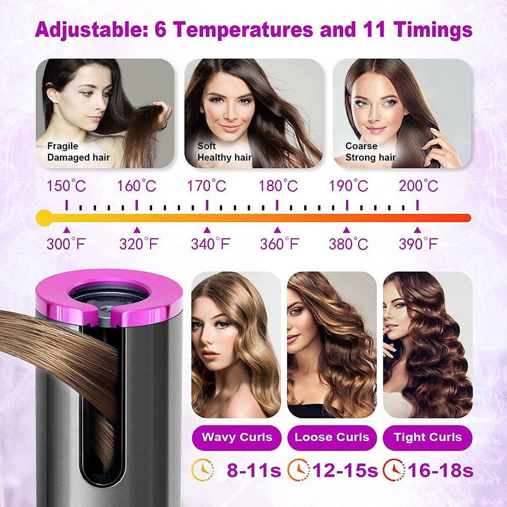 Portable Rechargeable Ceramic Automatic Hair Curler Wand Fast Heating