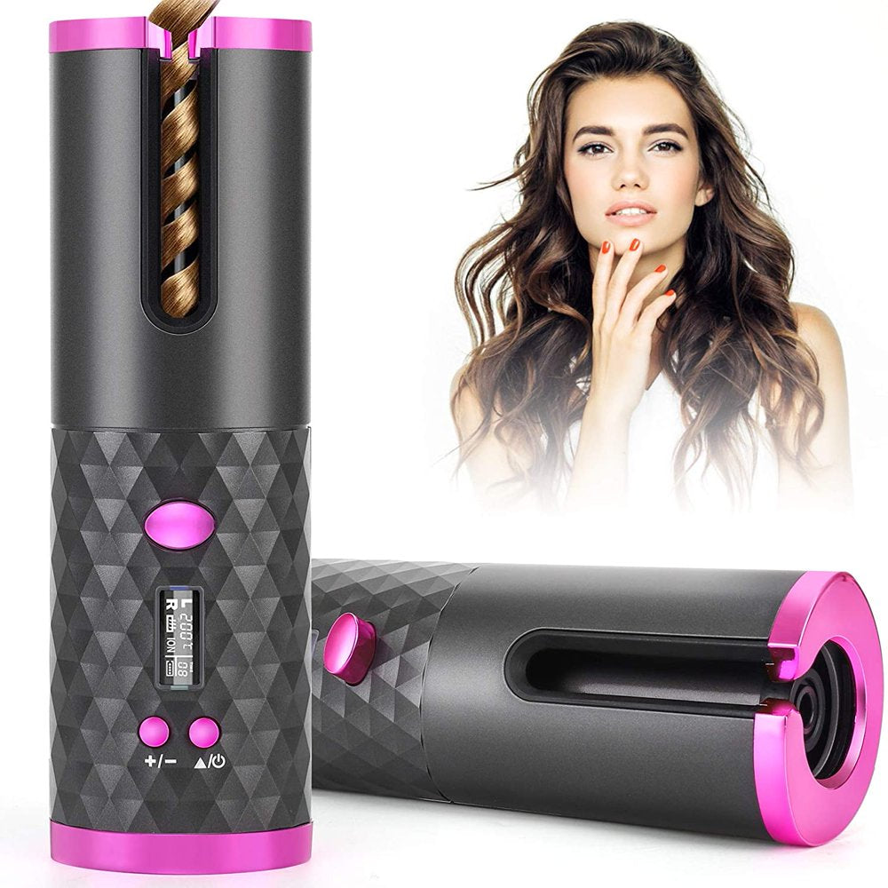 Portable Rechargeable Ceramic Automatic Hair Curler Wand Fast Heating