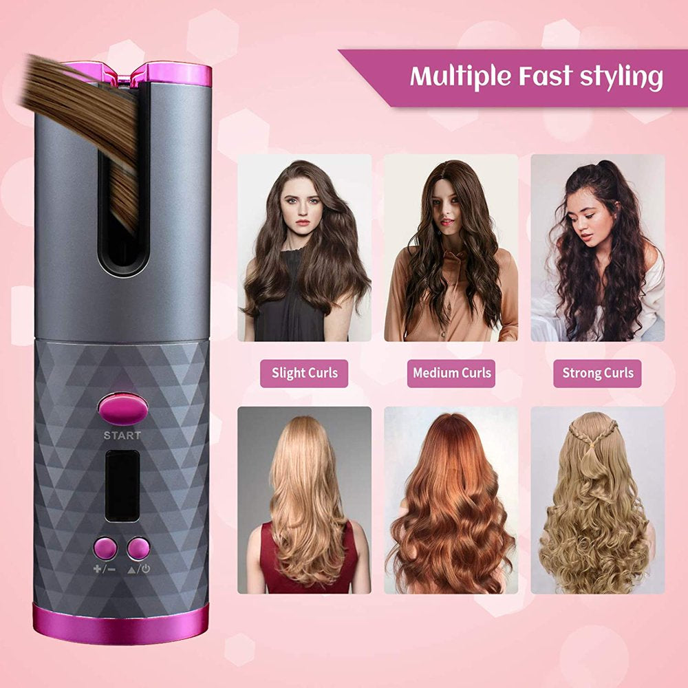 Portable Rechargeable Ceramic Automatic Hair Curler Wand Fast Heating